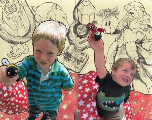 Photo Collage - boys with pen and ink studies of their current 'precious things'