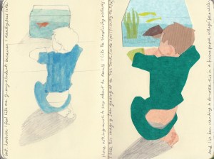 Sam Watching Fish - Tissue Paper Collage