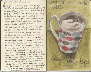 My tea from the evening before... responsible for the death of a daddy long legs.