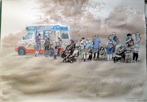 Use the same ink wash, tinted, for the ground.